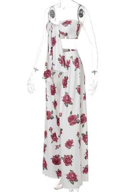 lace up tube top loose casual trouser set