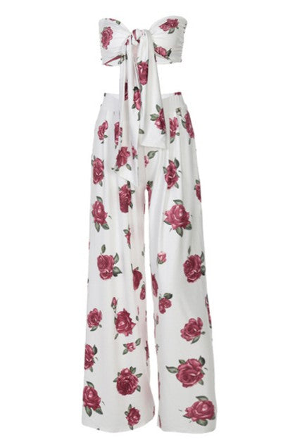 lace up tube top loose casual trouser set