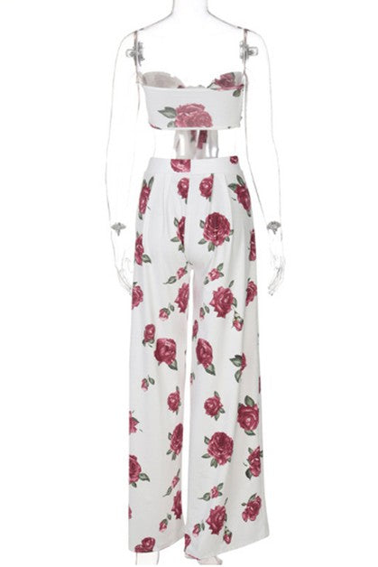 lace up tube top loose casual trouser set