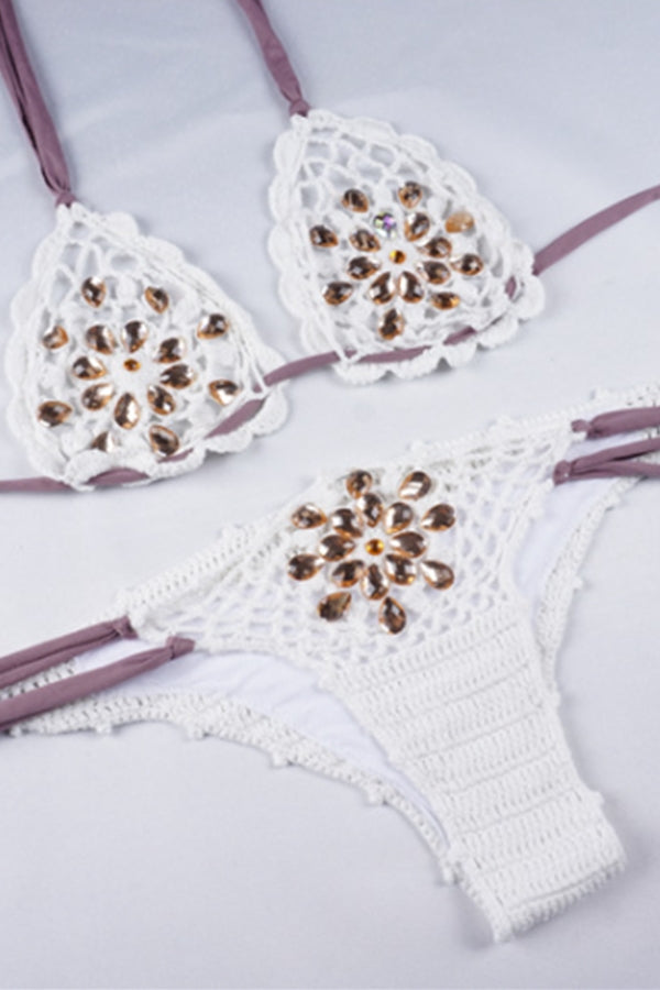 sexy knitted  hot drilling straps split swimwear