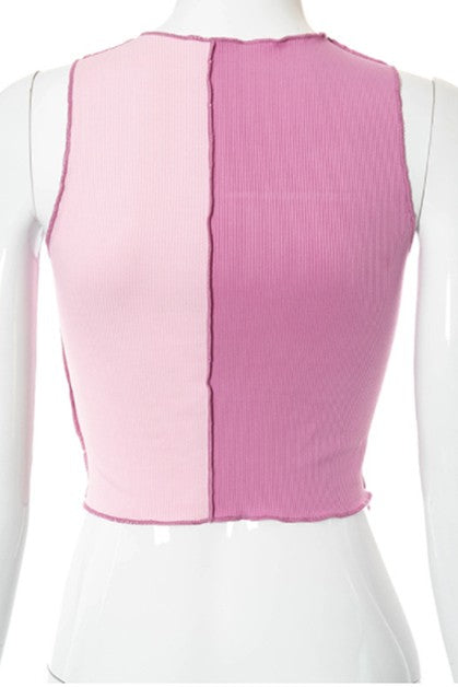 casual contrast color top