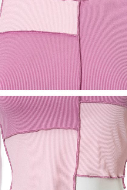 casual contrast color top