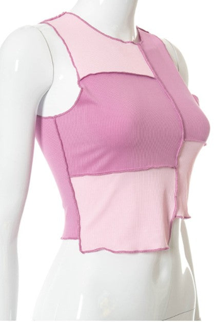 casual contrast color top