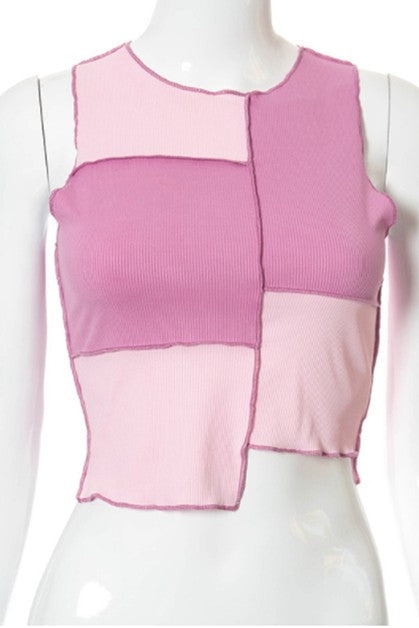 casual contrast color top